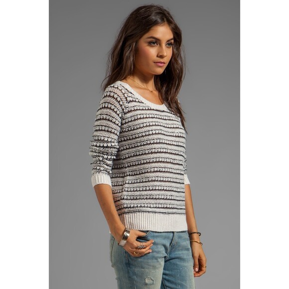 Splendid Hudson Stitch Stripe Pullover Cream Navy sweater - Picture 2 of 11